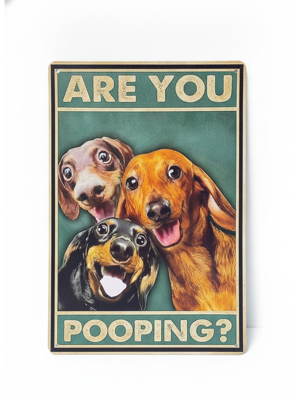 Funny Dachshund Dog Metal Tin Sign - 'Are You Pooping?' Bathroom Wall Decor